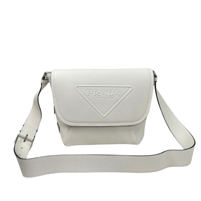 ＰＲＤＡ LEATHER FLAP BAG WITH SHOULDER STRAP WHITE
