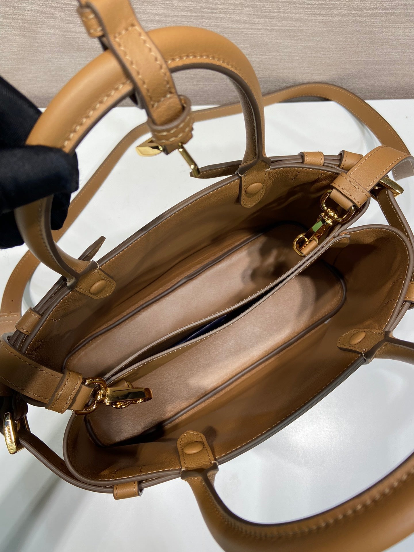 ＰＲＤＡ BUCKLE SMALL LEATHER HANDBAG WITH DOUBLE BELT CARAMEL