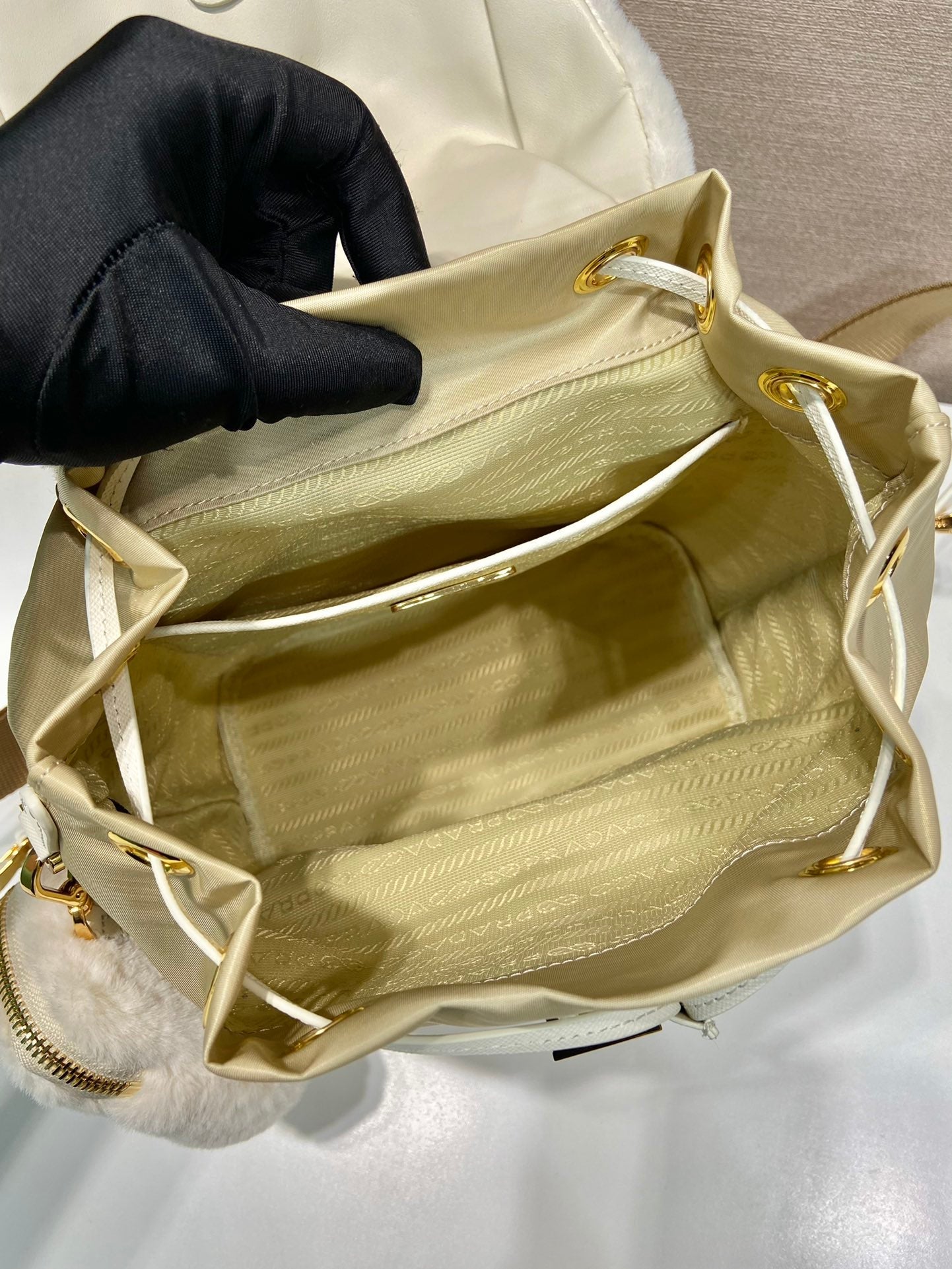 ＰＲＤＡ RE-NYLON AND SHEARLING BACKPACK