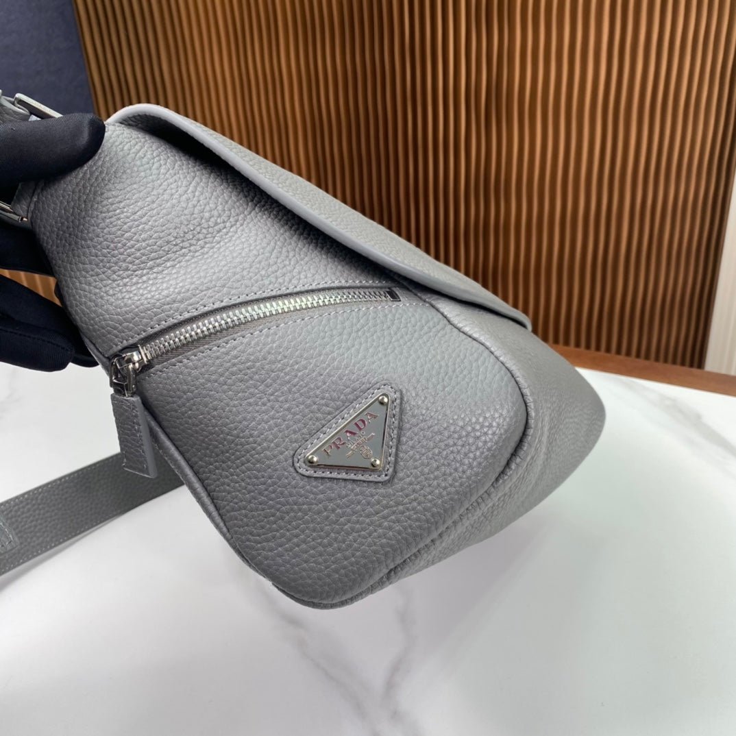 ＰＲＤＡ LEATHER FLAP BAG WITH SHOULDER STRAP GREY
