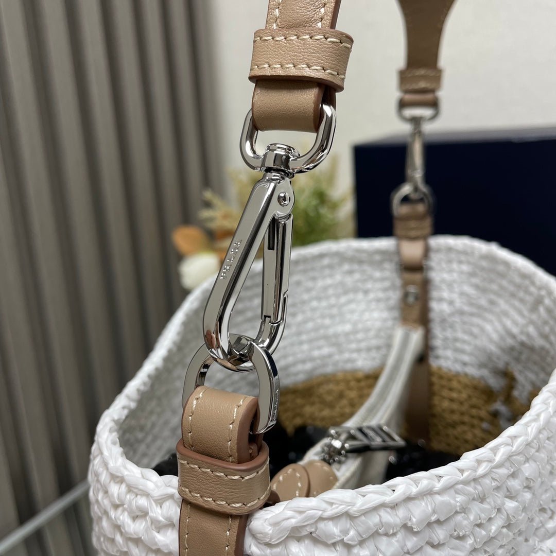 ＰＲＤＡ CROCHET AND LEATHER MINI-BUCKET BAG