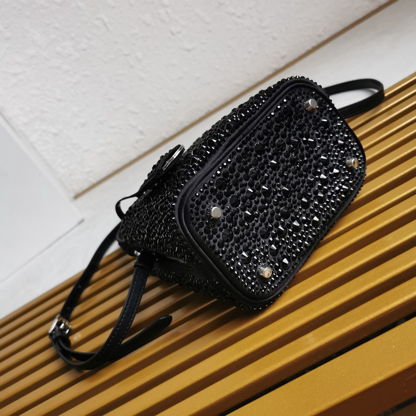 ＰＲＤＡ PANIER SATIN BAG WITH CRYSTALS
