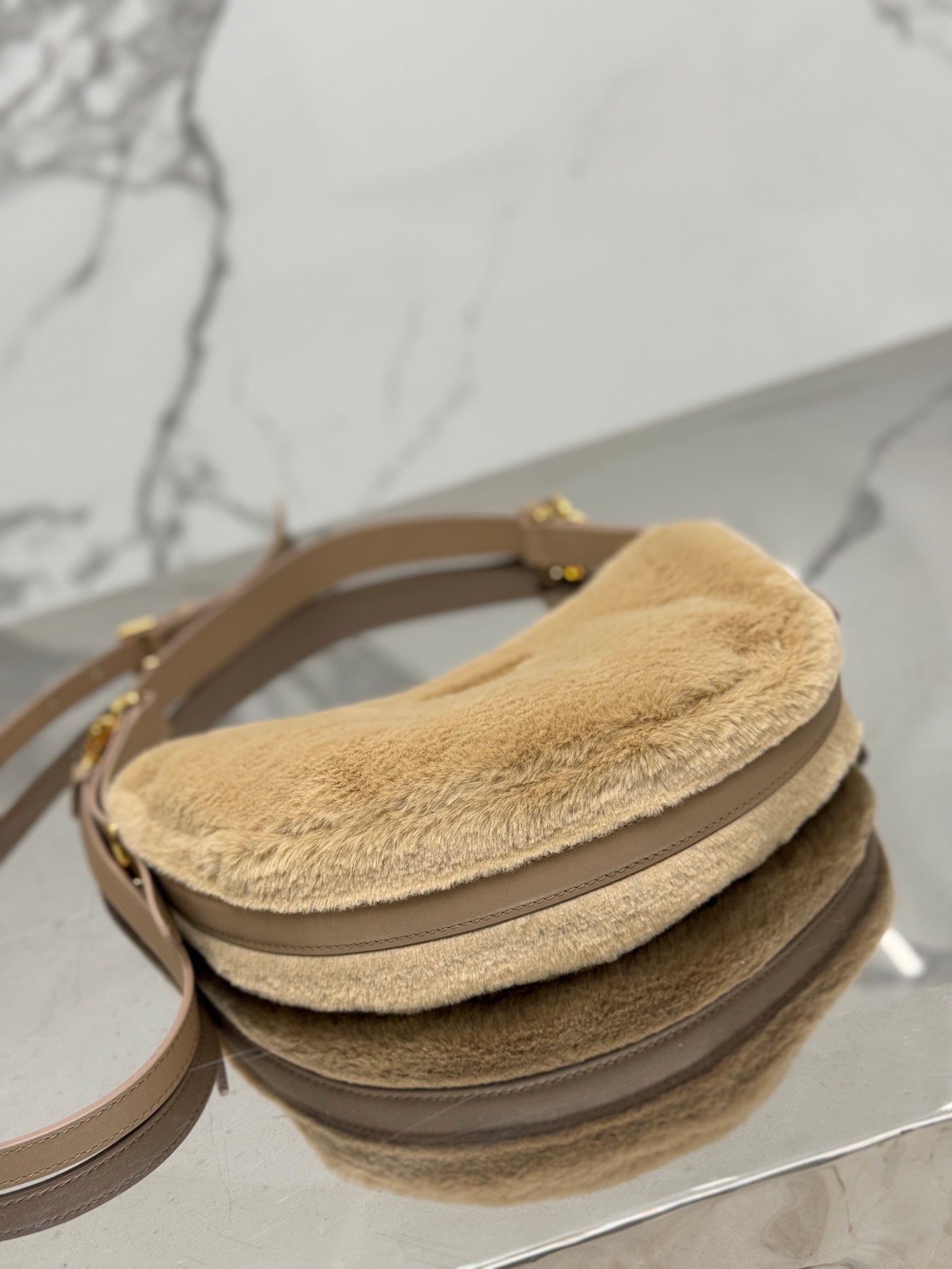 ＰＲＤＡ ARQUÉ SHEARLING AND LEATHER SHOULDER BAG