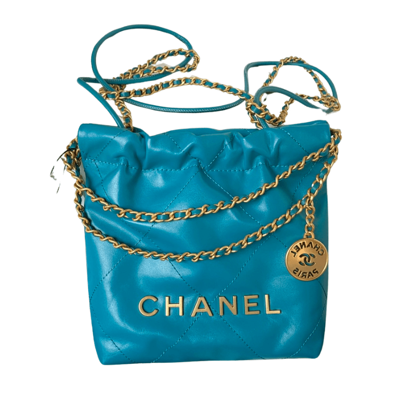 ＣＨＮＥＬ22 MINI HANDBAG BLUE  GOLD METAL
