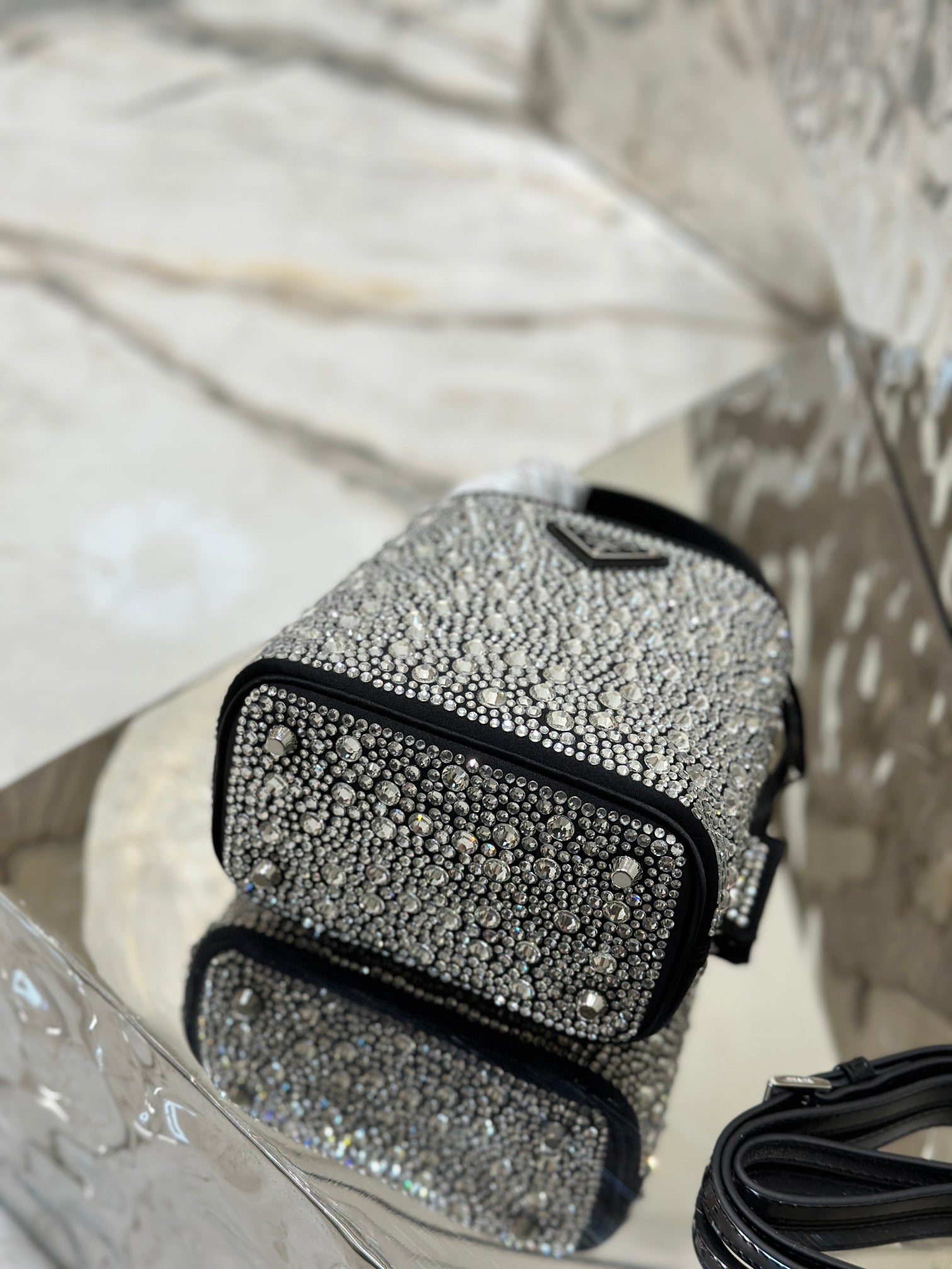 ＰＲＤＡ PANIER SATIN BAG WITH CRYSTALS