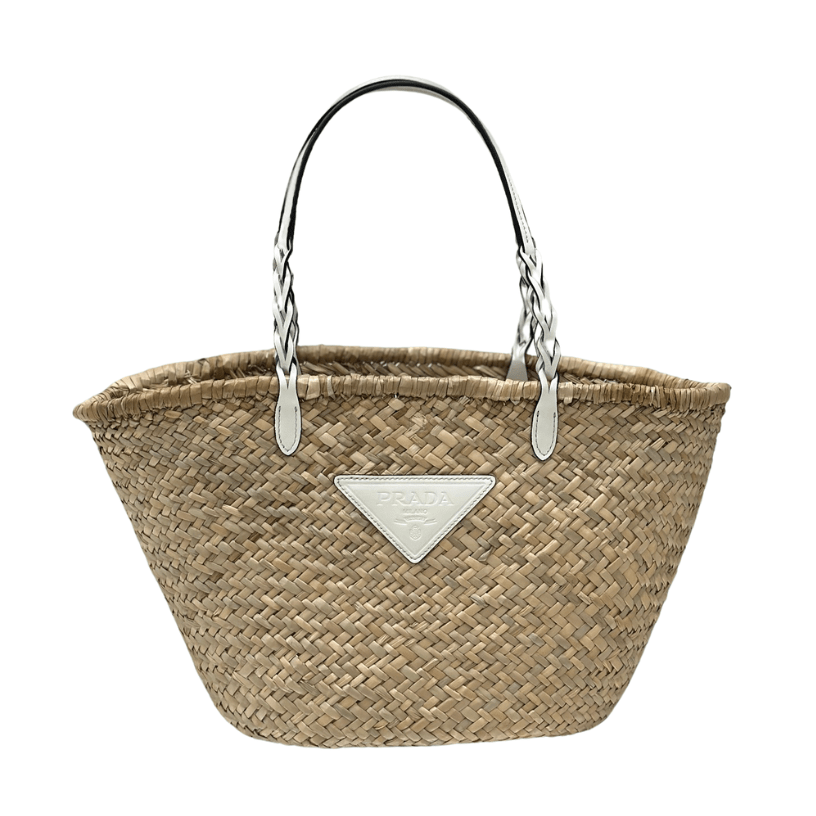 ＰＲＤＡ WOVEN PALM AND LEATHER TOTE BAG