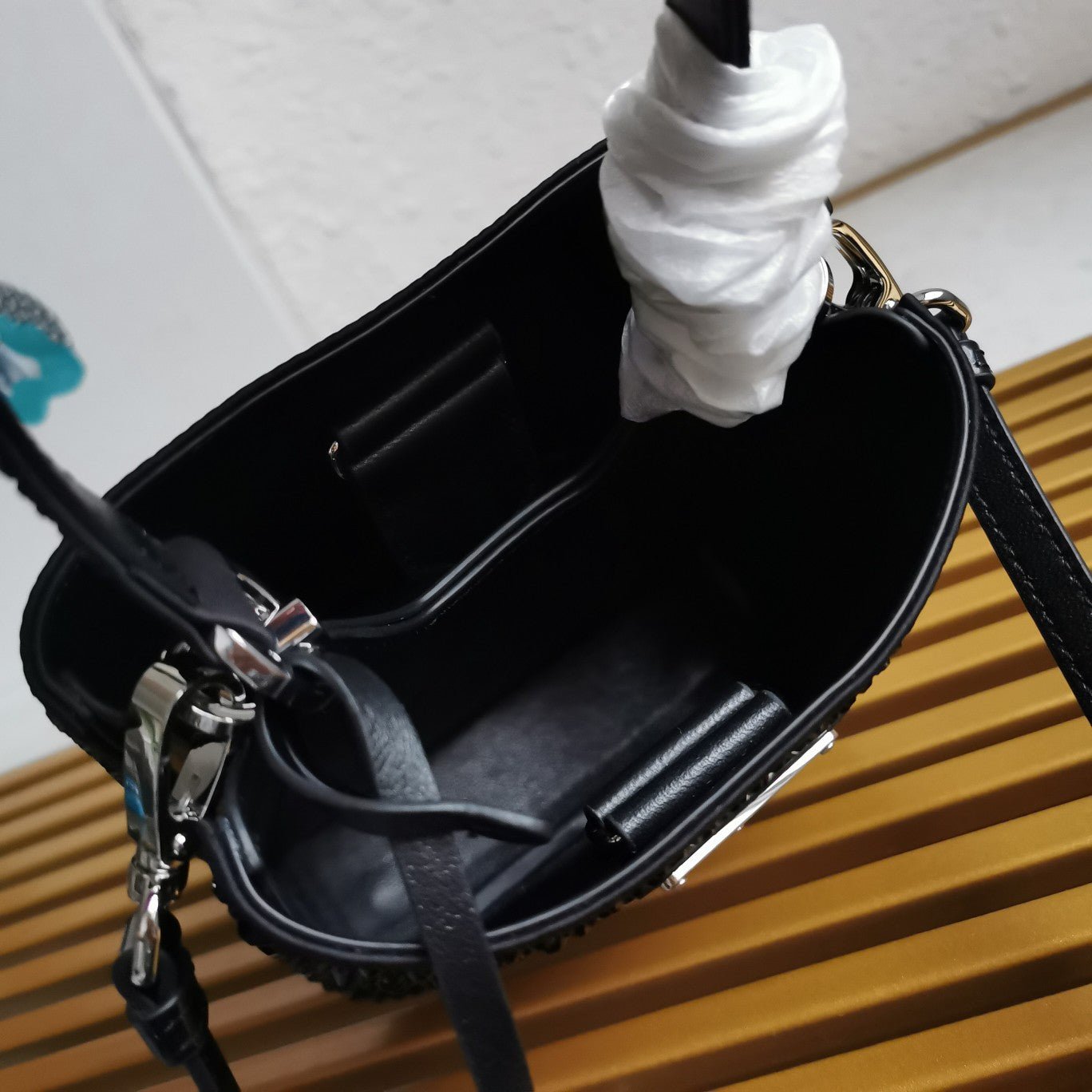 ＰＲＤＡ PANIER SATIN BAG WITH CRYSTALS