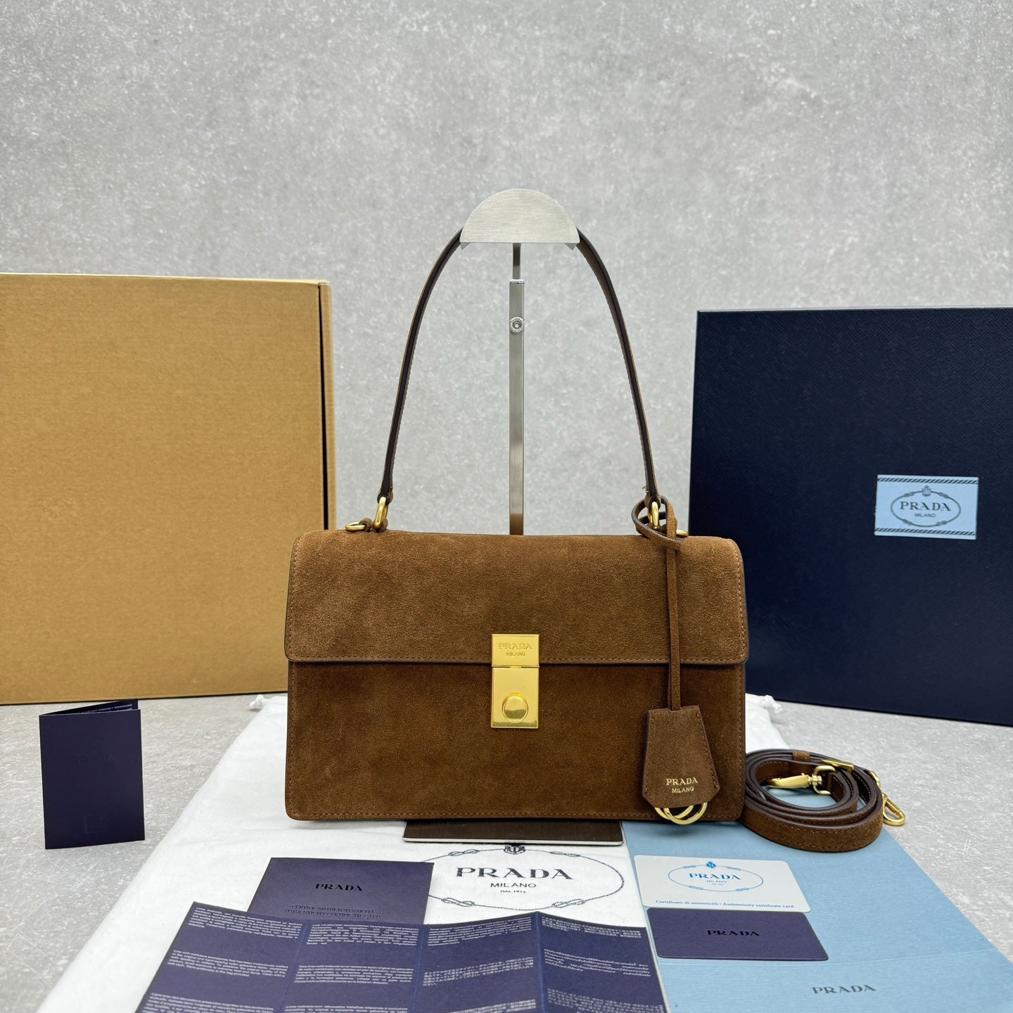 ＰＲＤＡ SOFT SOUND MEDIUM SUEDE SHOULDER BAG COCOA BROWN