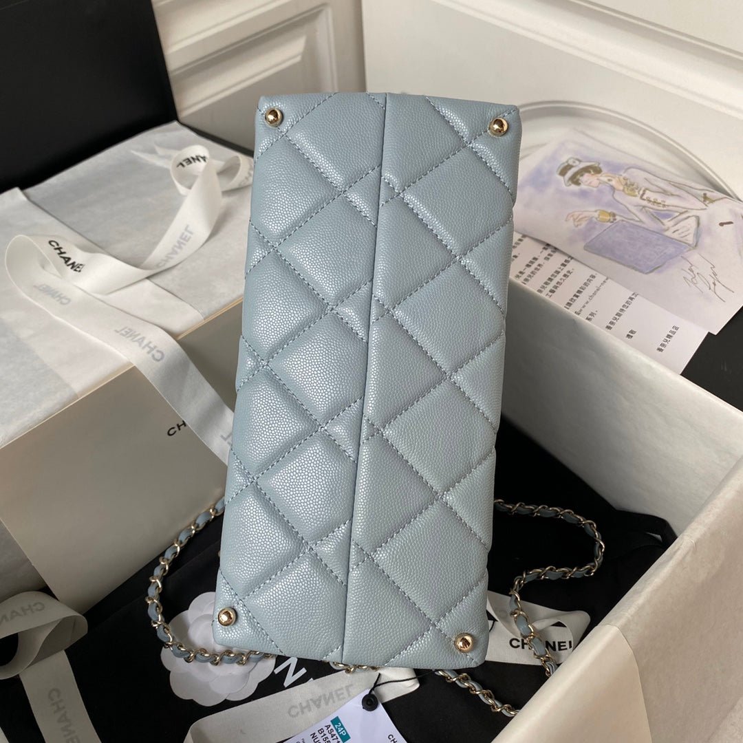 ＣＨＮＥＬTOP HANDLE FLAP BAG LIGHT BLUE