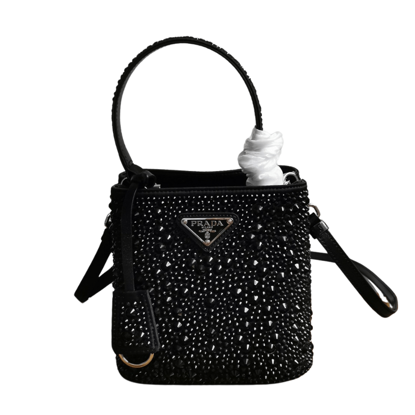 ＰＲＤＡ PANIER SATIN BAG WITH CRYSTALS