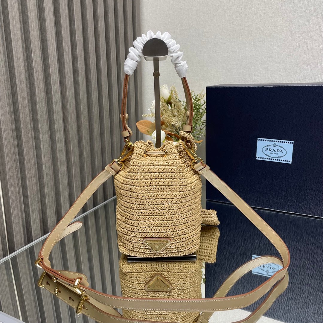 ＰＲＤＡ CROCHET AND LEATHER MINI-BUCKET BAG