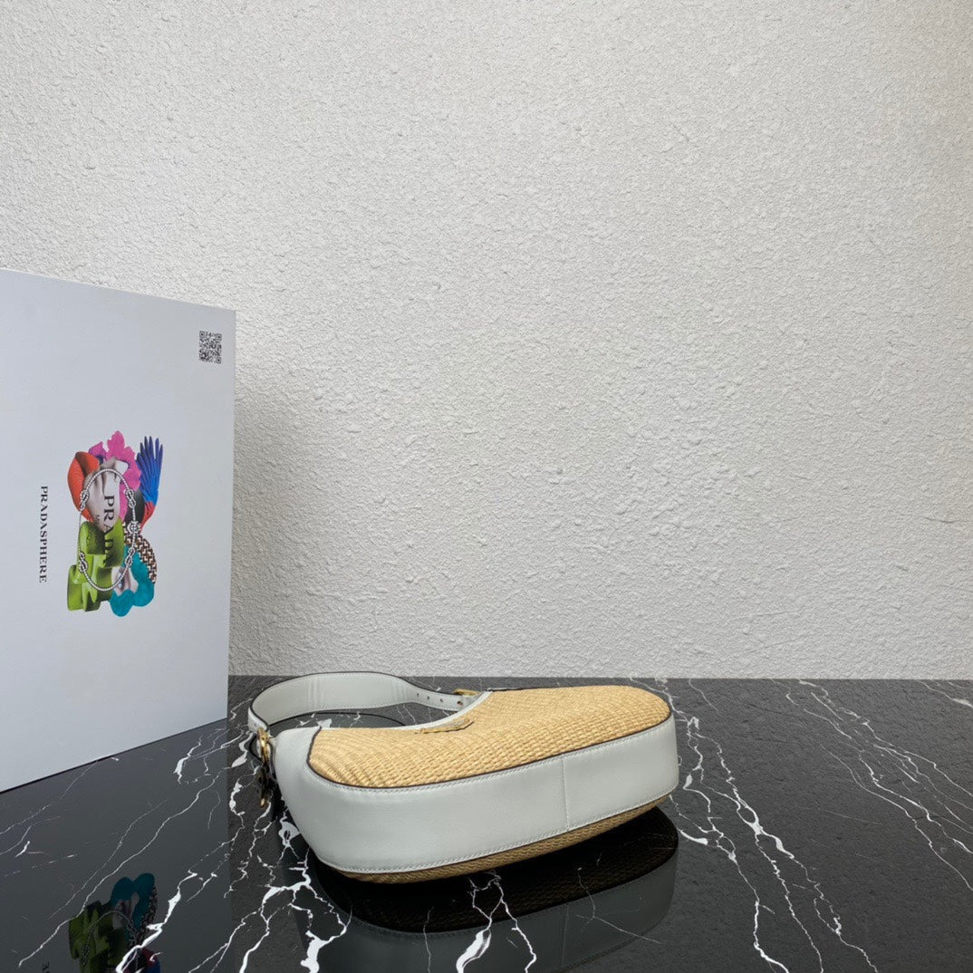 ＰＲＤＡ WOVEN TOTE WITH LEATHER ACCENTS WHITE