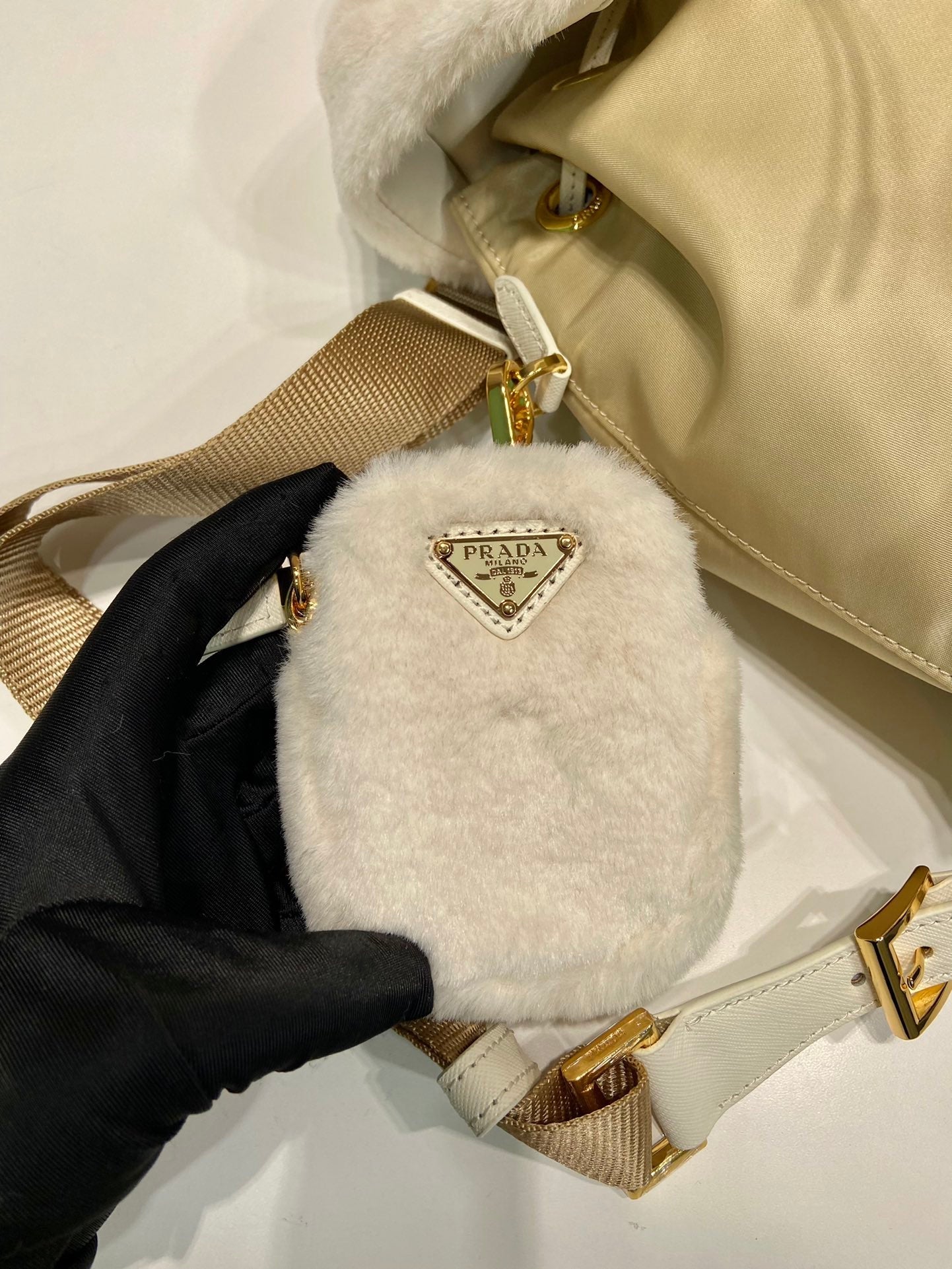 ＰＲＤＡ RE-NYLON AND SHEARLING BACKPACK