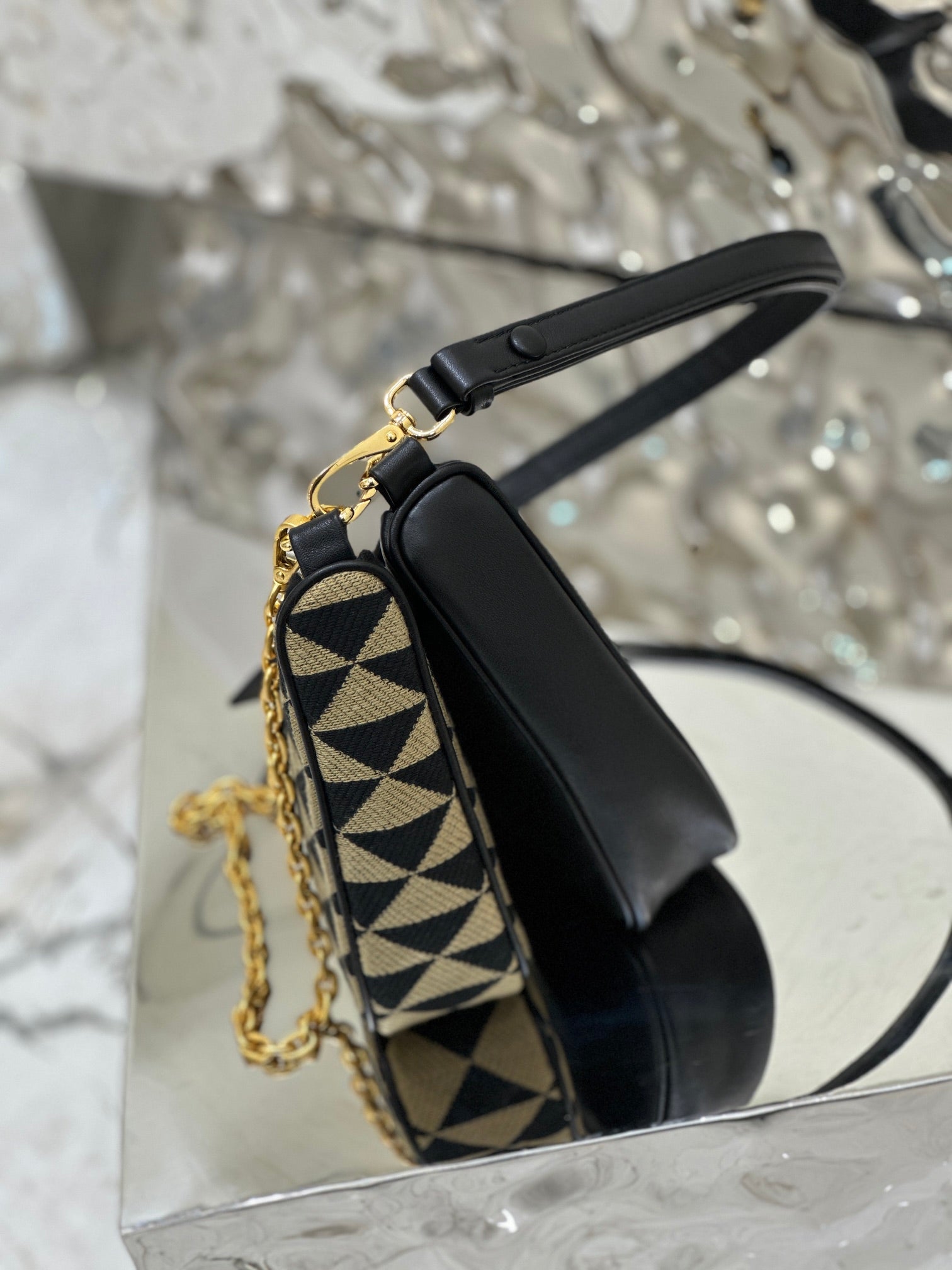 ＰＲＤＡ TRIANGLE-LOGO LEATHER AND JACQUARD SHOULDER BAG BEGIE