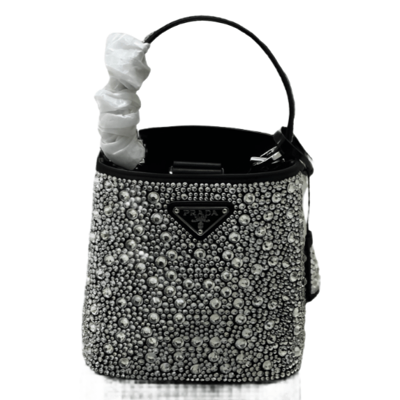 ＰＲＤＡ PANIER SATIN BAG WITH CRYSTALS