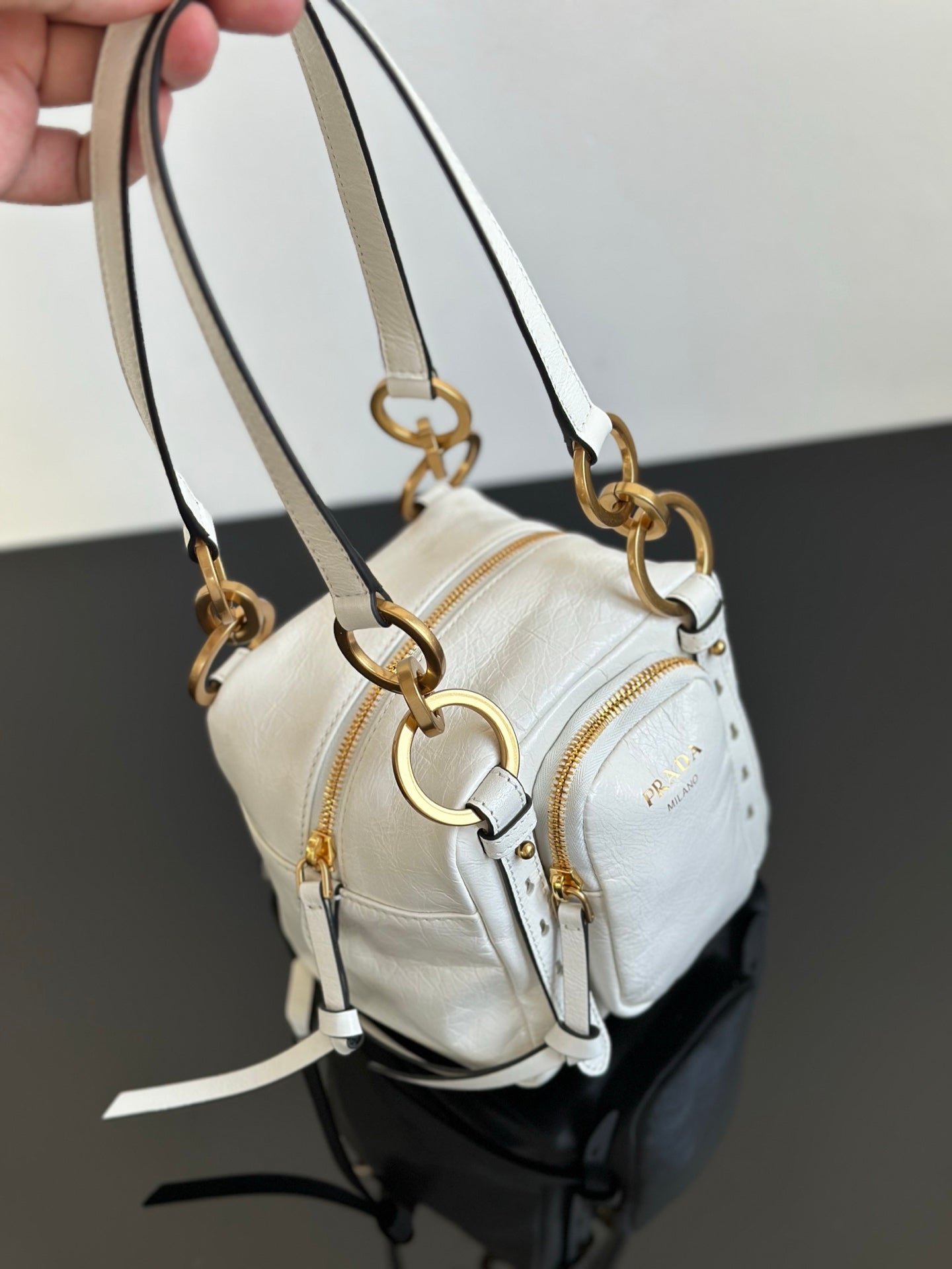 ＰＲＤＡ DANGLE LEATHER TOP-HANDLE MINI-BAG WHITE