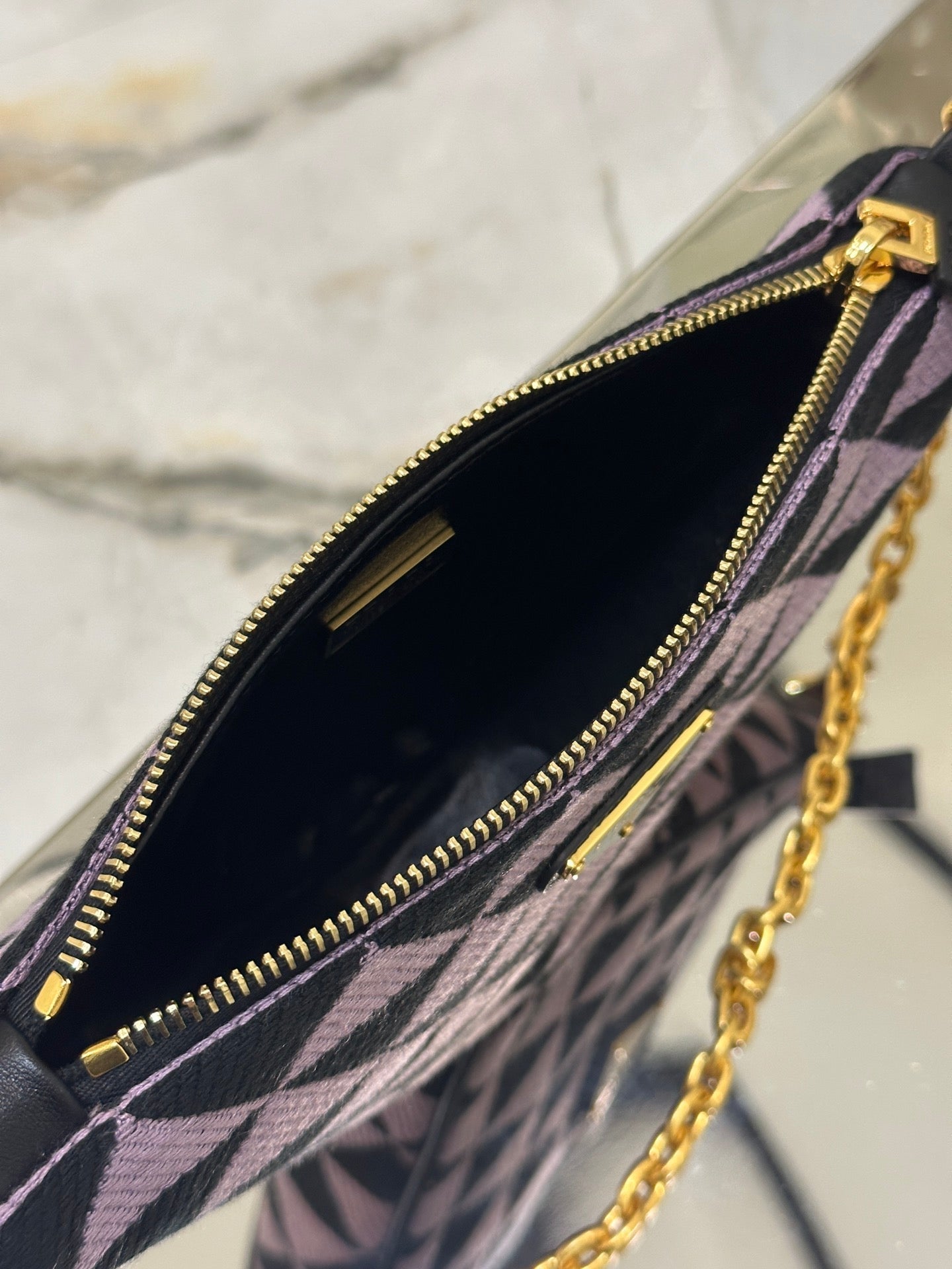 ＰＲＤＡ TRIANGLE-LOGO LEATHER AND JACQUARD SHOULDER BAG PURPLE