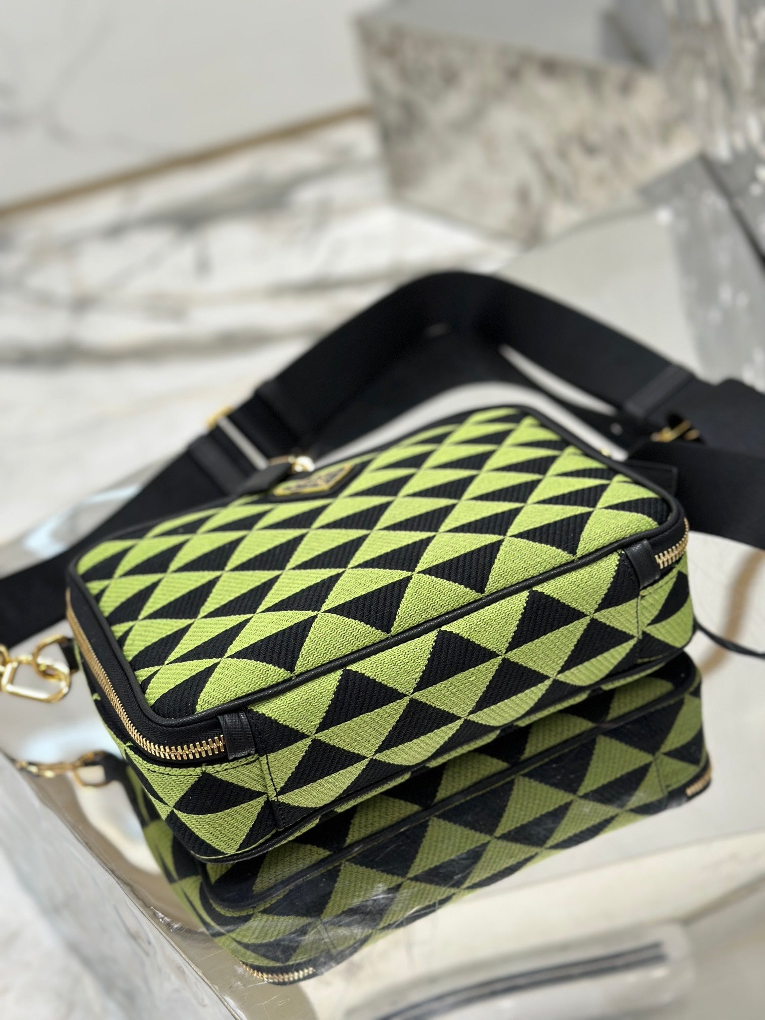 ＰＲＤＡ SYMBOLE EMBROIDERED FABRIC BAG GREEN BLACK