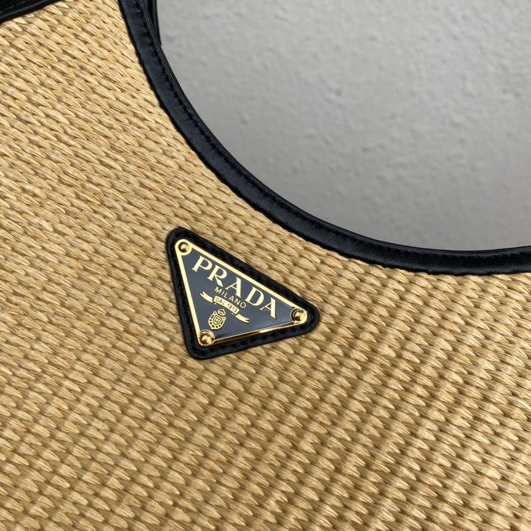 ＰＲＤＡ WOVEN TOTE WITH LEATHER ACCENTS BLACK