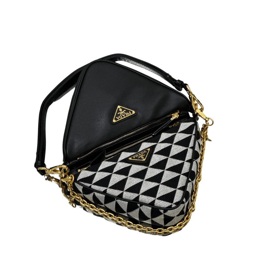 ＰＲＤＡ TRIANGLE-LOGO LEATHER AND JACQUARD SHOULDER BAG WHITE