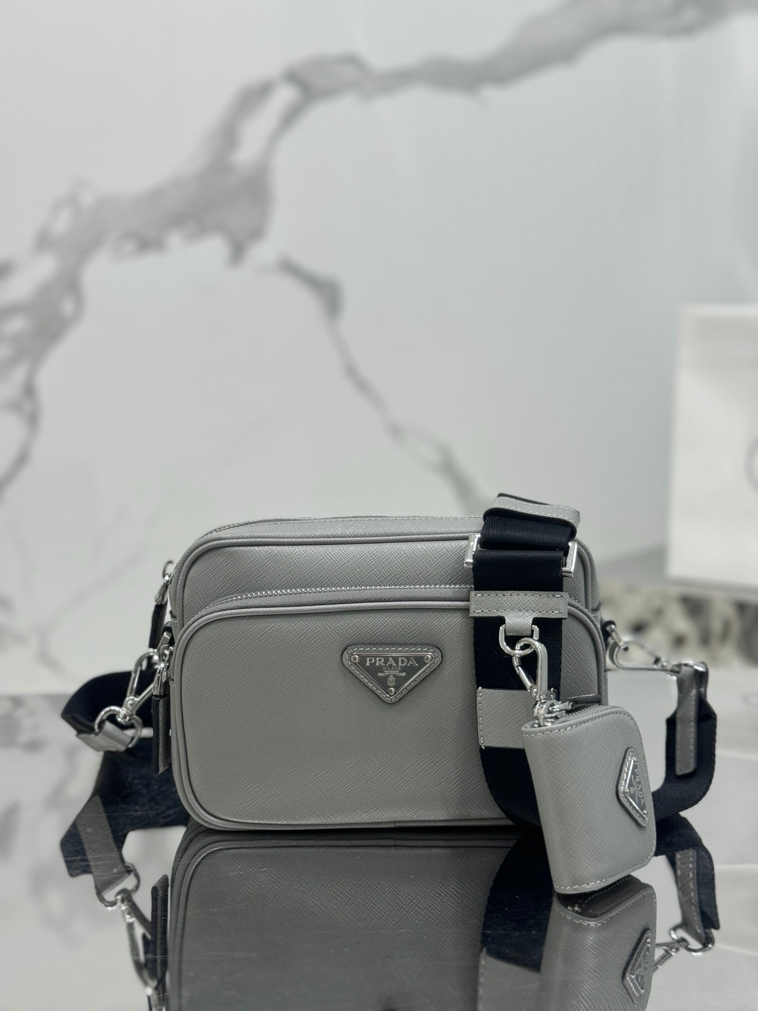 ＰＲＤＡ SAFFIANO LEATHER SHOULDER BAG MARBLE GRAY