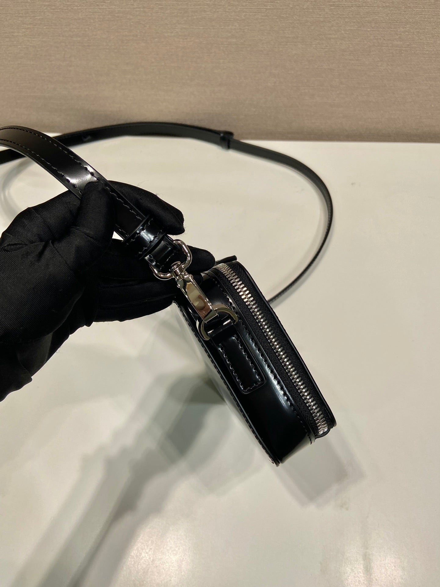 ＰＲＤＡ BANDOLIERA PATENT LEATHER BAG BLACK