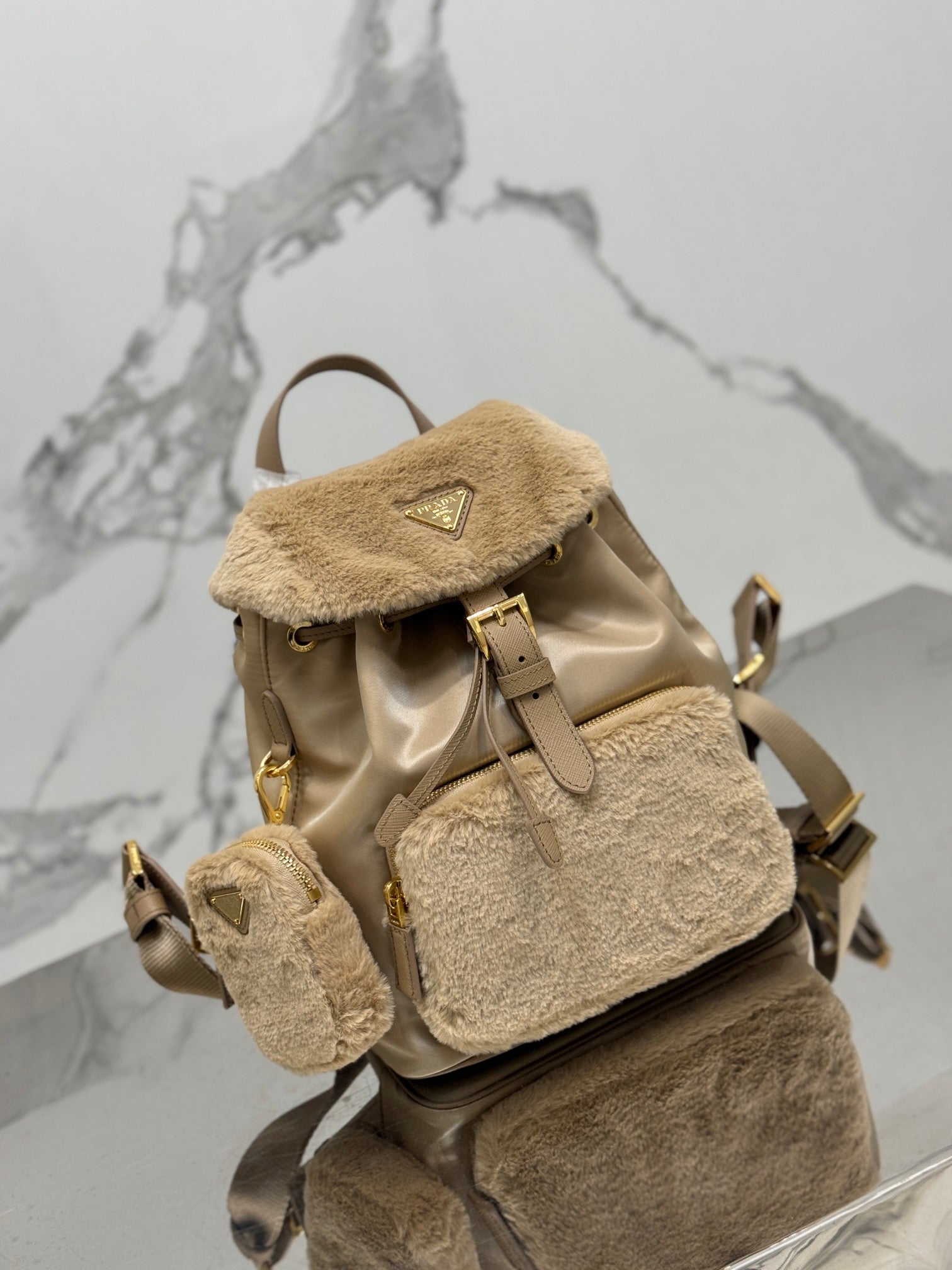 ＰＲＤＡ RE-NYLON AND SHEARLING BACKPACK