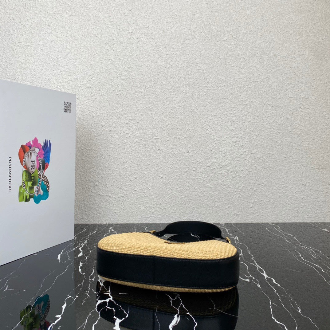 ＰＲＤＡ WOVEN TOTE WITH LEATHER ACCENTS BLACK