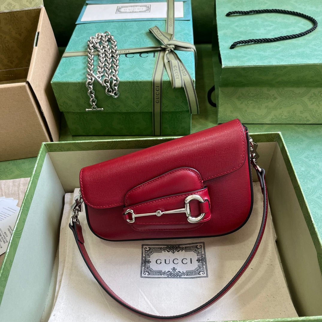 ＧＣＣＩHORSEBIT 1955 MINI LEATHER SHOULDER BAG BOLD RED