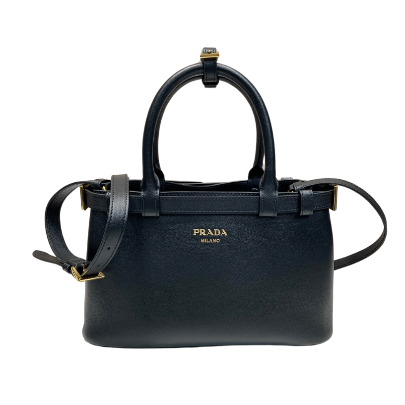 ＰＲＤＡ BUCKLE SMALL LEATHER HANDBAG WITH DOUBLE BELT BLACK
