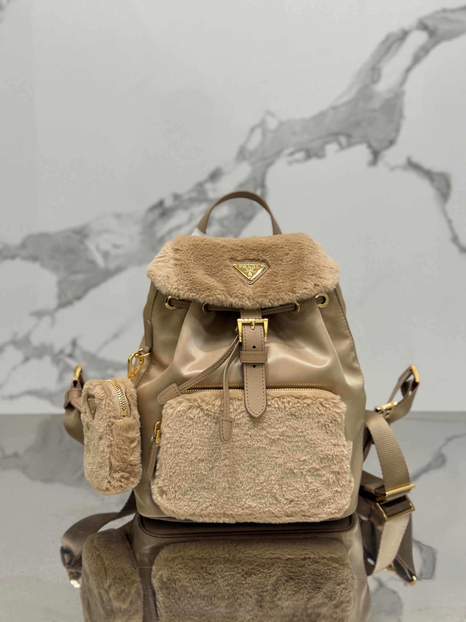ＰＲＤＡ RE-NYLON AND SHEARLING BACKPACK