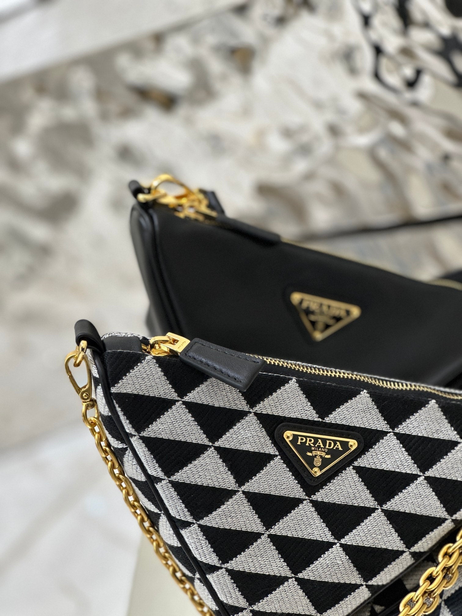 ＰＲＤＡ TRIANGLE-LOGO LEATHER AND JACQUARD SHOULDER BAG WHITE