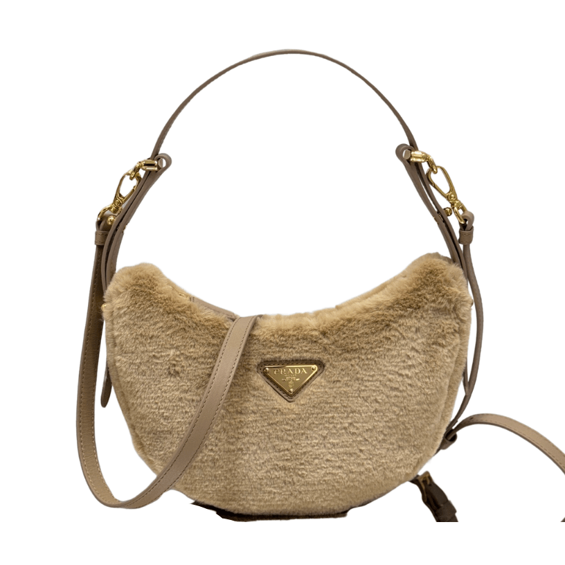 ＰＲＤＡ ARQUÉ SHEARLING AND LEATHER SHOULDER BAG