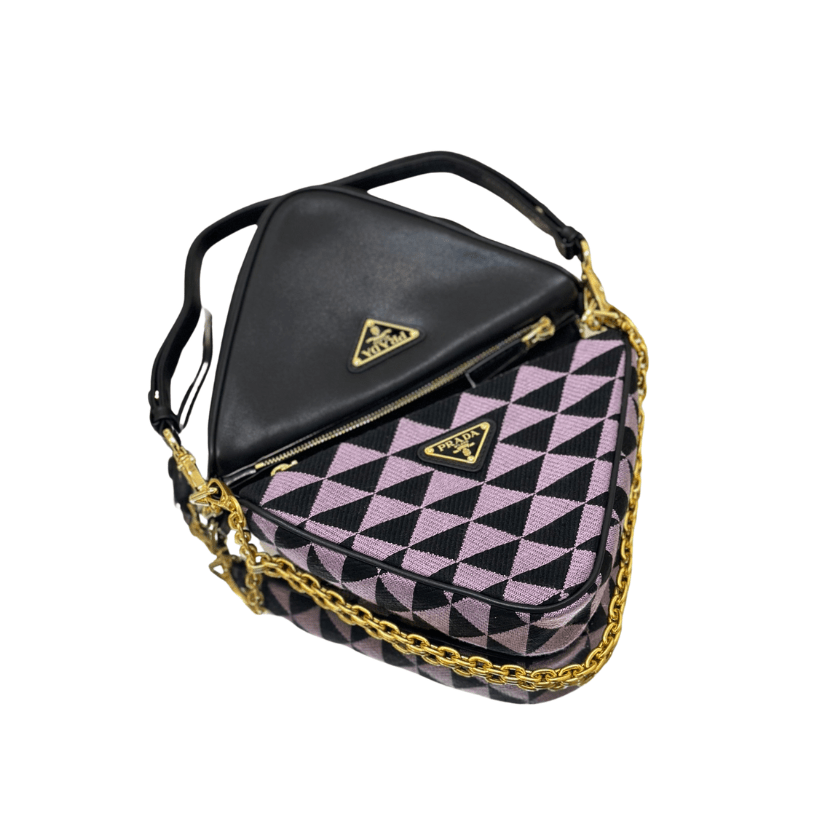 ＰＲＤＡ TRIANGLE-LOGO LEATHER AND JACQUARD SHOULDER BAG PURPLE
