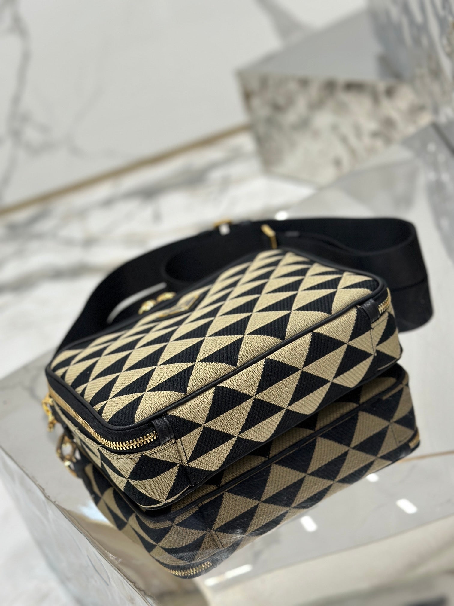 ＰＲＤＡ SYMBOLE EMBROIDERED FABRIC BAG BLACK/BEIGE