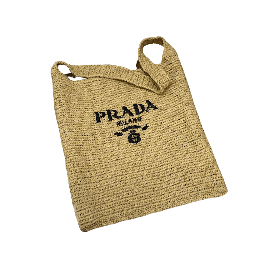 ＰＲＤＡ BEIGE RAFFIA TOTE BAG