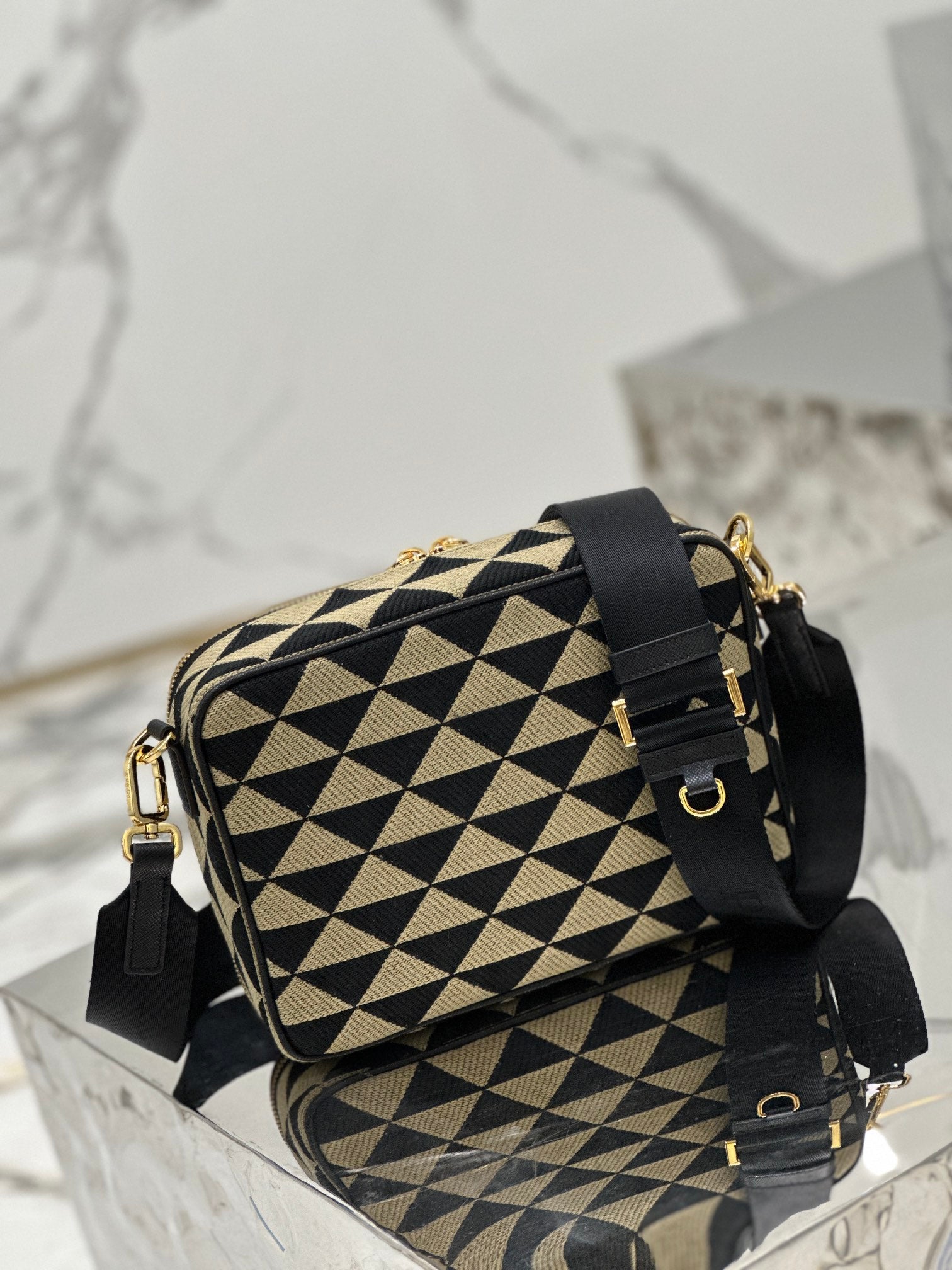 ＰＲＤＡ SYMBOLE EMBROIDERED FABRIC BAG BLACK/BEIGE