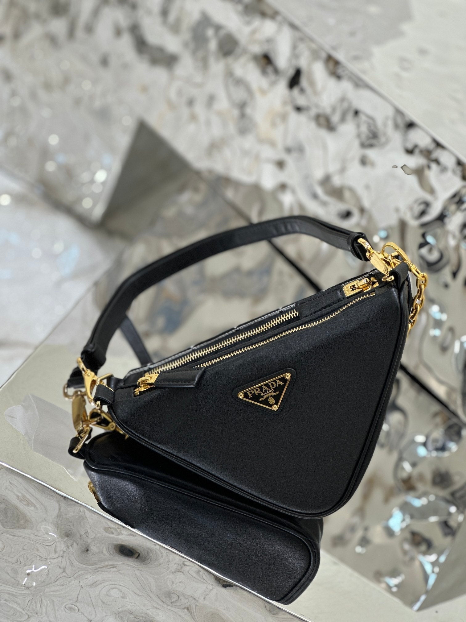 ＰＲＤＡ TRIANGLE-LOGO LEATHER AND JACQUARD SHOULDER BAG WHITE