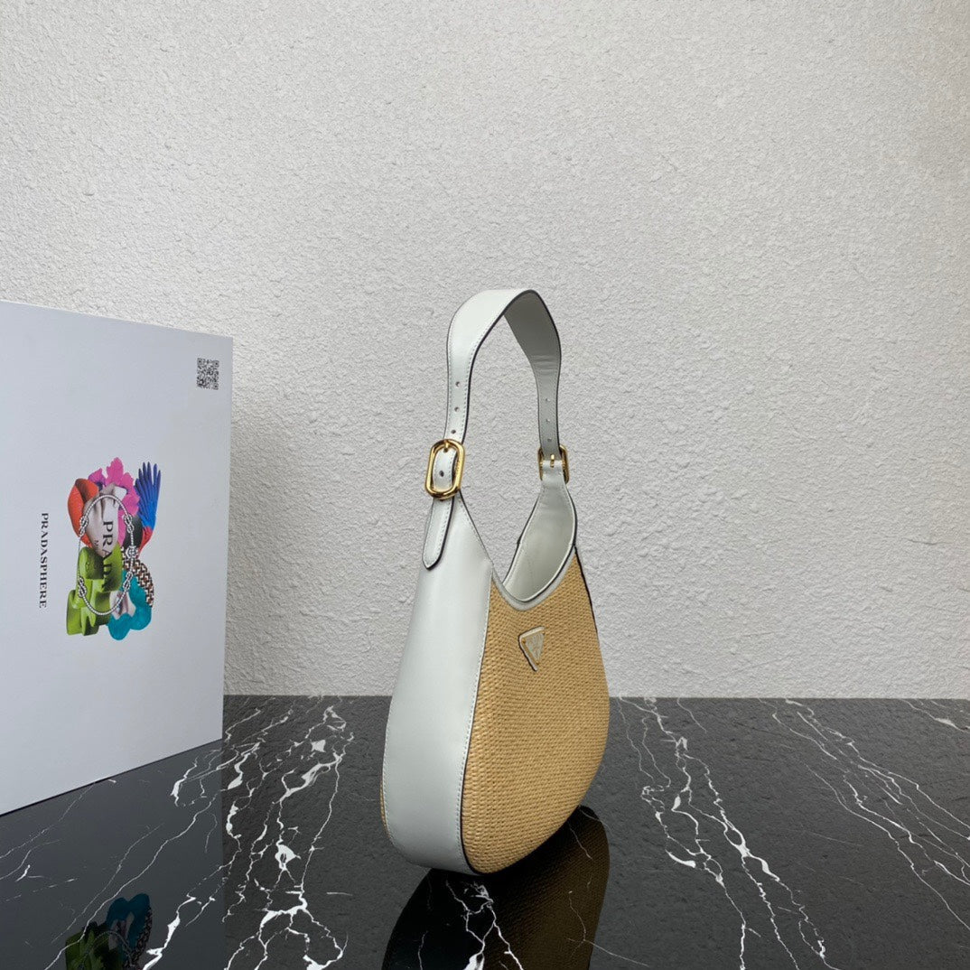 ＰＲＤＡ WOVEN TOTE WITH LEATHER ACCENTS WHITE