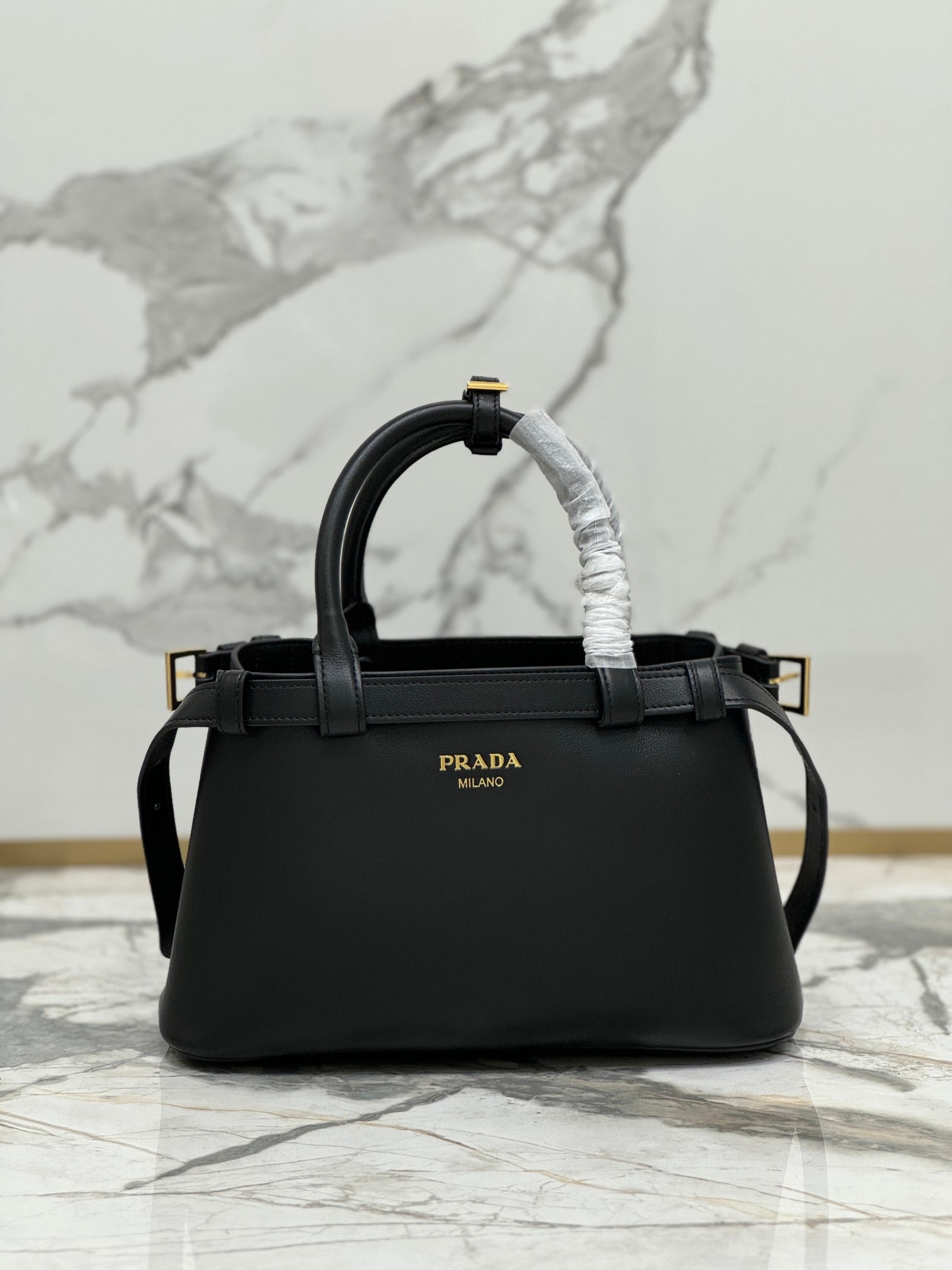 ＰＲＤＡ BUCKLE LEATHER HANDBAG WITH DOUBLE BELT