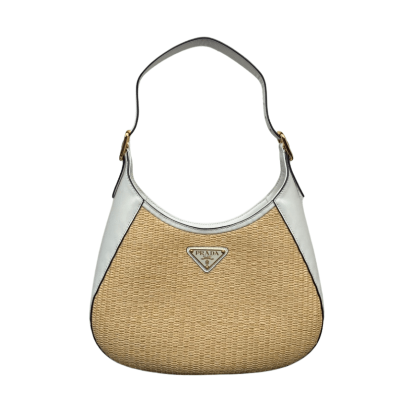 ＰＲＤＡ WOVEN TOTE WITH LEATHER ACCENTS WHITE