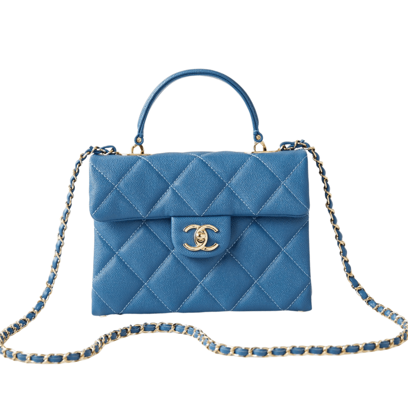 ＣＨＮＥＬFLAP BAG WITH A TOP HANDLE BLUE