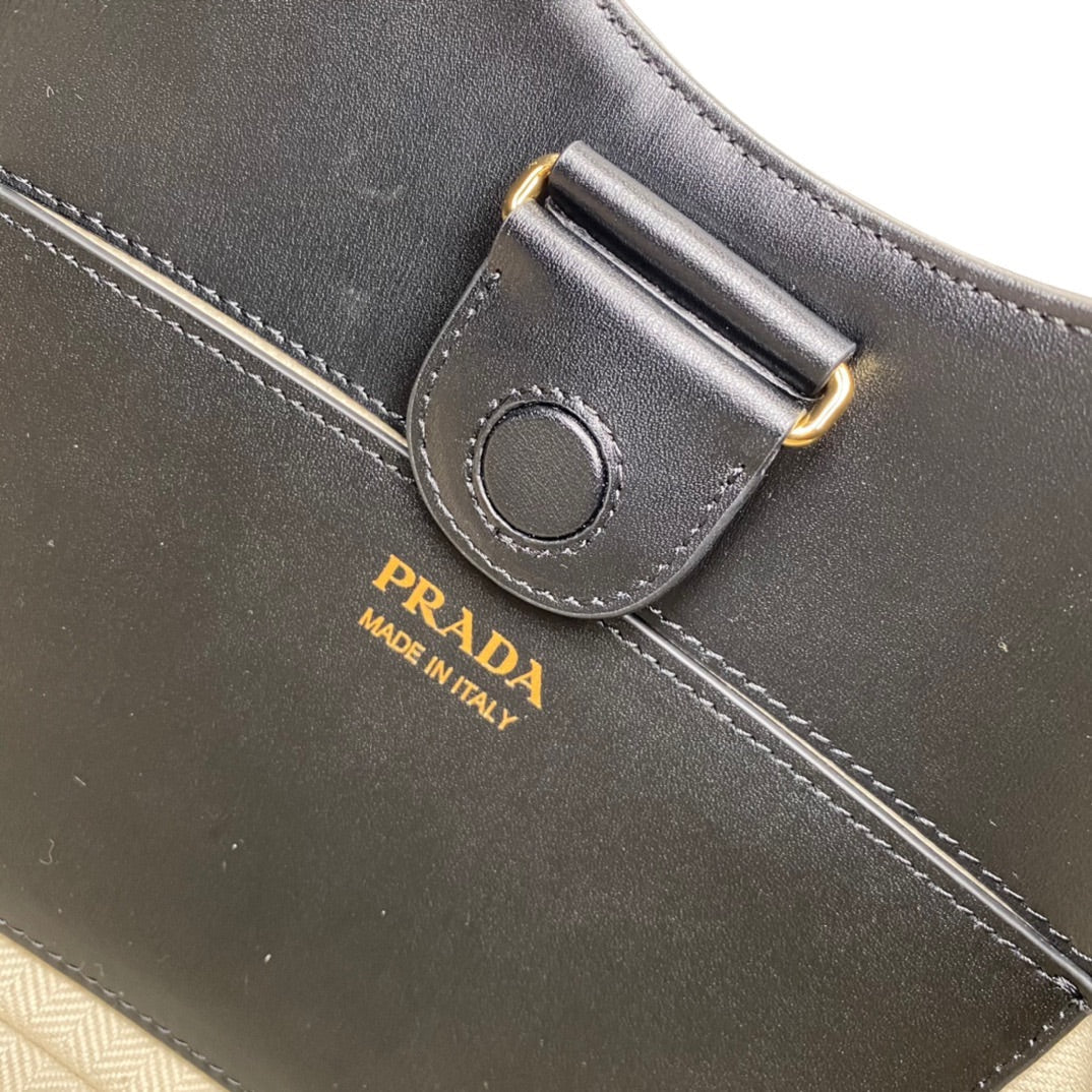ＰＲＤＡ WOVEN TOTE WITH LEATHER ACCENTS BLACK