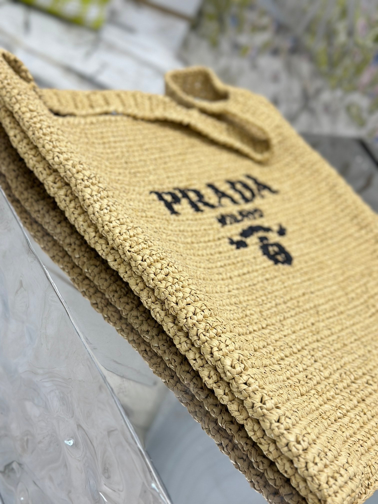 ＰＲＤＡ BEIGE RAFFIA TOTE BAG