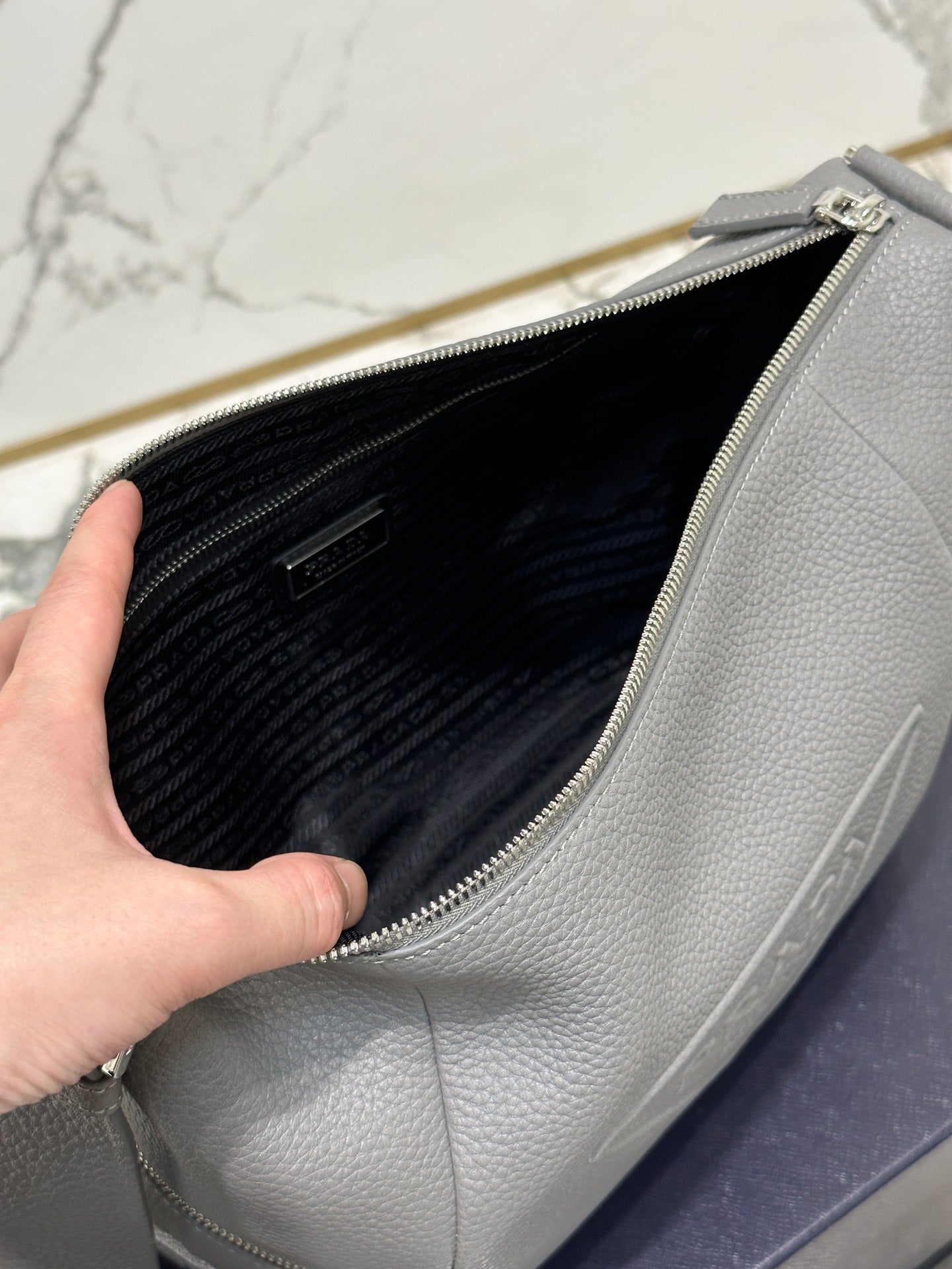 ＰＲＤＡ GRAY LEATHER SHOULDER BAG